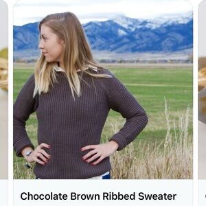 Elegant Brown Ribbed Crew Neck Sweater